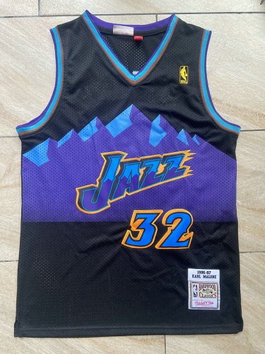 NBA 32 Malone Utah Jazz Maillot Retro noir brodé